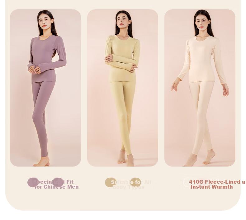 XUEXIMAN Women's Thermal Underwear Set Autumn Winter Fleece-Lined Antibacterial Temperature-Regulating Slim Fit Base Layer Top and Bottom 12