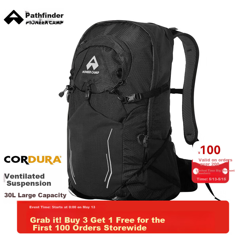 Pioneer Camp 30L Outdoor Travel Large Capacity Backpack Unisex Cordura Durable Breathable Lightweight Hiking Mountaineering Backpack