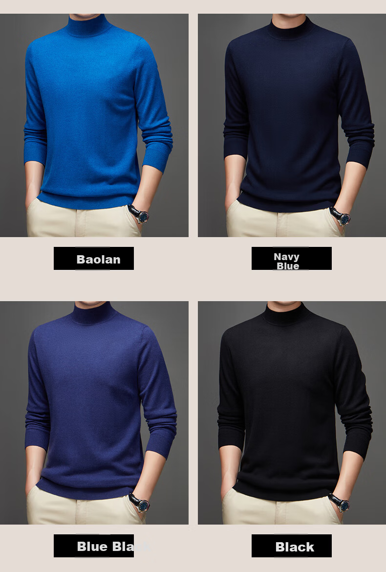 Hengyuanxiang Pure Wool Men's Autumn Winter Thin Half Turtleneck Knit Sweater Top Dark Red 175 8