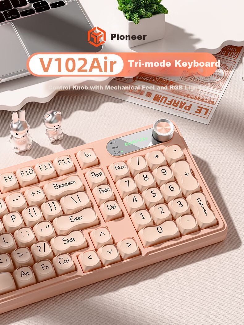 EWEADN V102Air Silent Mechanical Feel Wired Keyboard Pink Foundation High-Value Portable 98-Key Keyboard for Office Gaming Laptop Tablet Peripheral 1