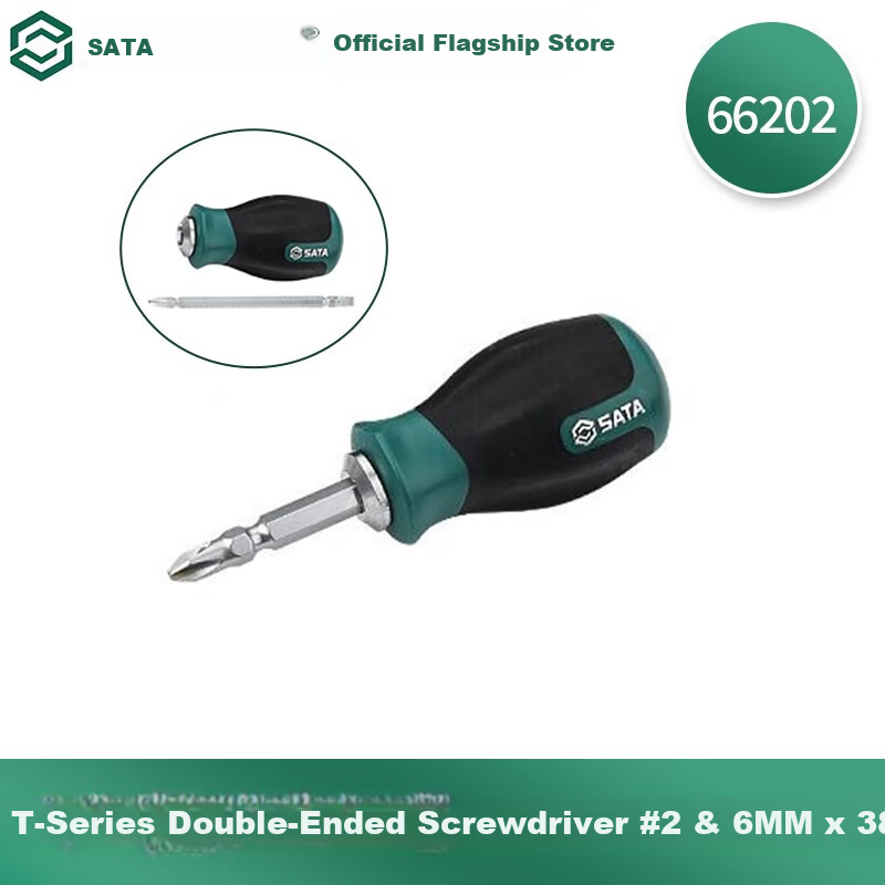 SATA T-Series Dual-Head Screwdriver #2 & 6MMx38MM Phillips and Slotted Combo Screwdriver 66202 Multi-Size