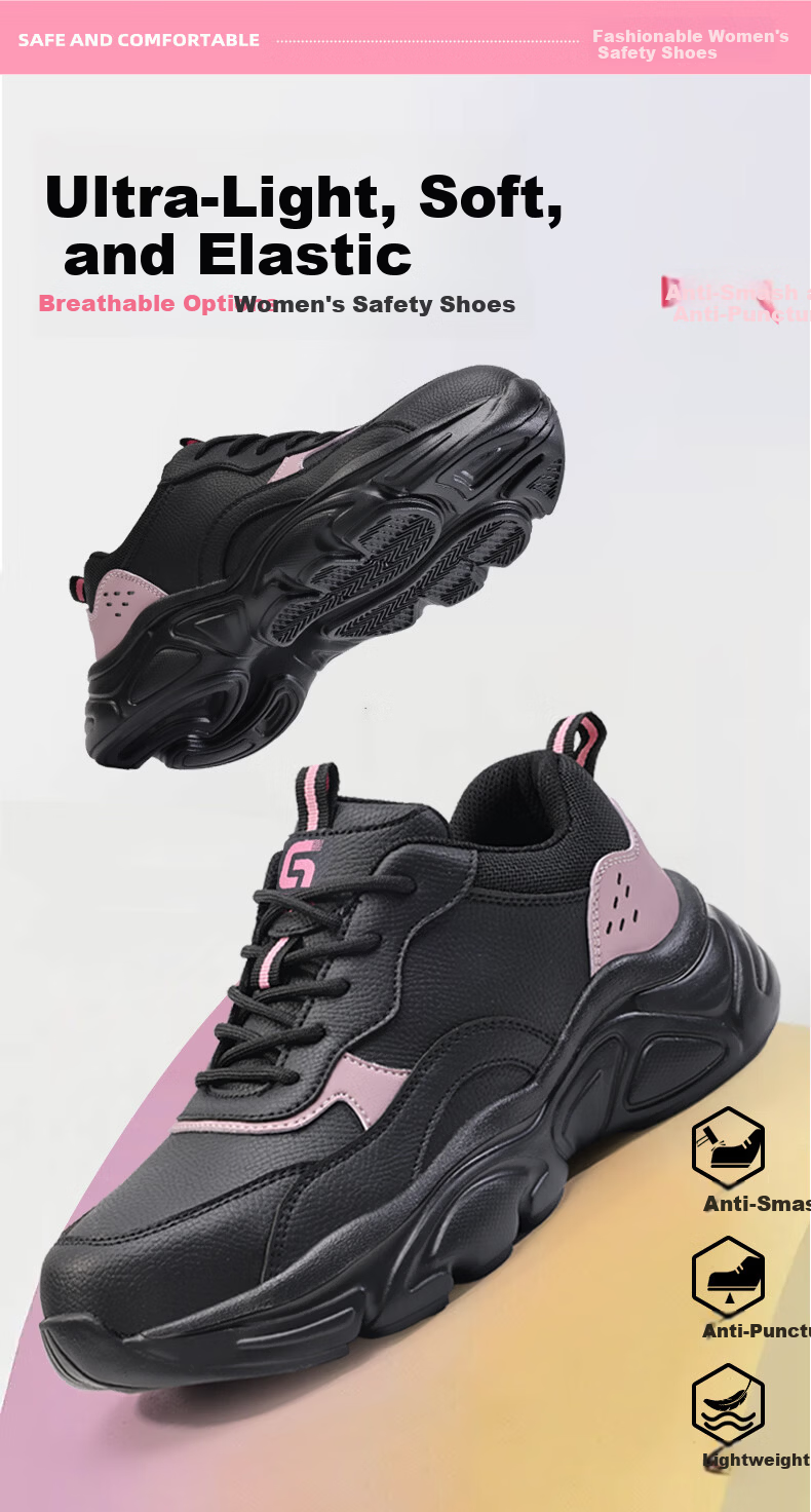 Junbu Women's Safety Work Shoes Anti-Smash Anti-Puncture Steel Toe Waterproof Ultra-Light Soft Sole Comfortable Construction Shoes 5076 Size 37 1