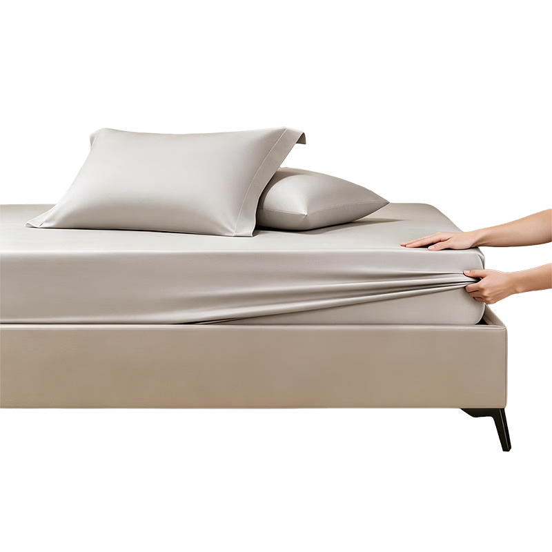 FUANNA Fitted Sheet 120-Count Double-Strand Long-Staple Cotton Satin Mattress Cover Stain-Resistant Pure Cotton Fitted Sheet 1.5m x 2m Gray