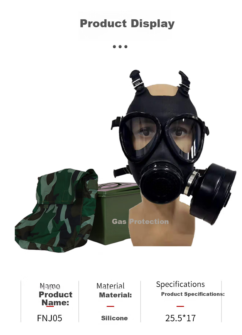Hulidun FNJ05 Gas Mask Natural Silicone Head-Mounted Filter Biochemical Gas and Smoke Emergency Training Full Face Mask 05 Mask + Junpin Canister + Box + Camouflage Bag + Stand 3