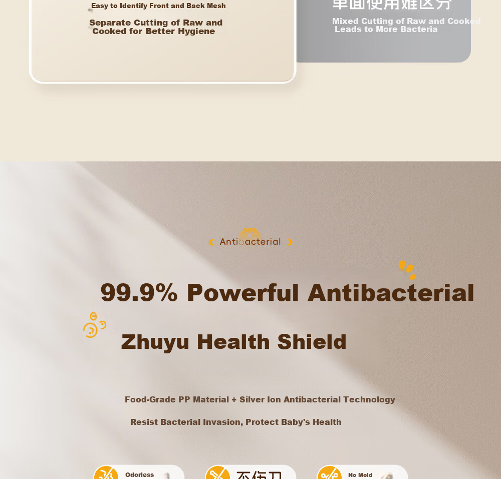 Bear Antibacterial Cutting Board Double-Sided Household PP Plastic Chopping Board for Fruits and Vegetables 30x21.5cm 5