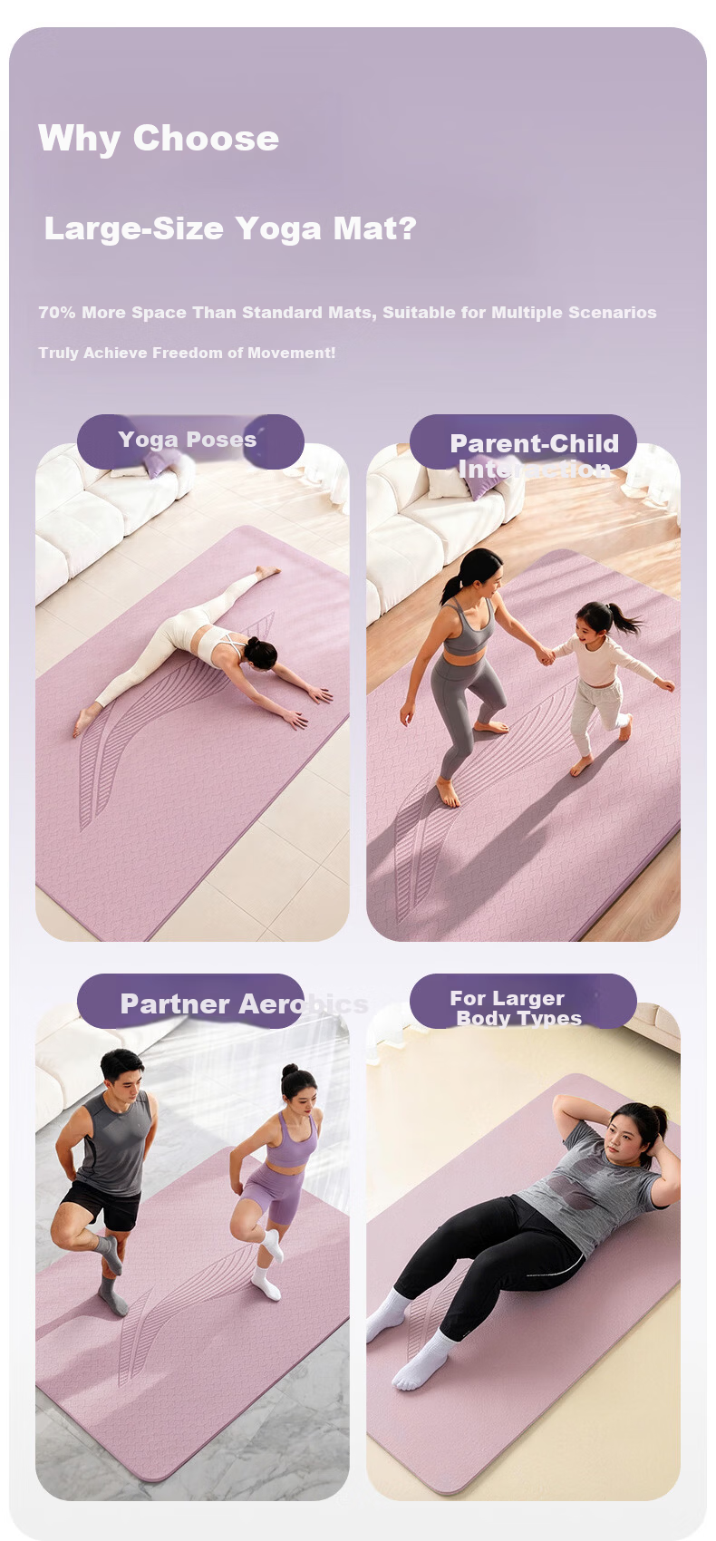 LI-NING Extra Large TPE Yoga Mat Double Size Thickened Wide Non-Slip Shock Absorption Fitness Exercise Mat for Home and Family Use 2