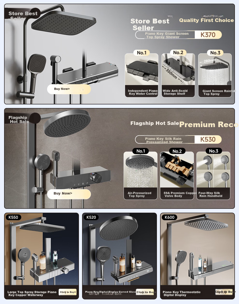 ARROW K150 Shower Set Three-Function Pressurized Spray Head Piano Key Giant Screen Top Spray AE33192MZCP 2
