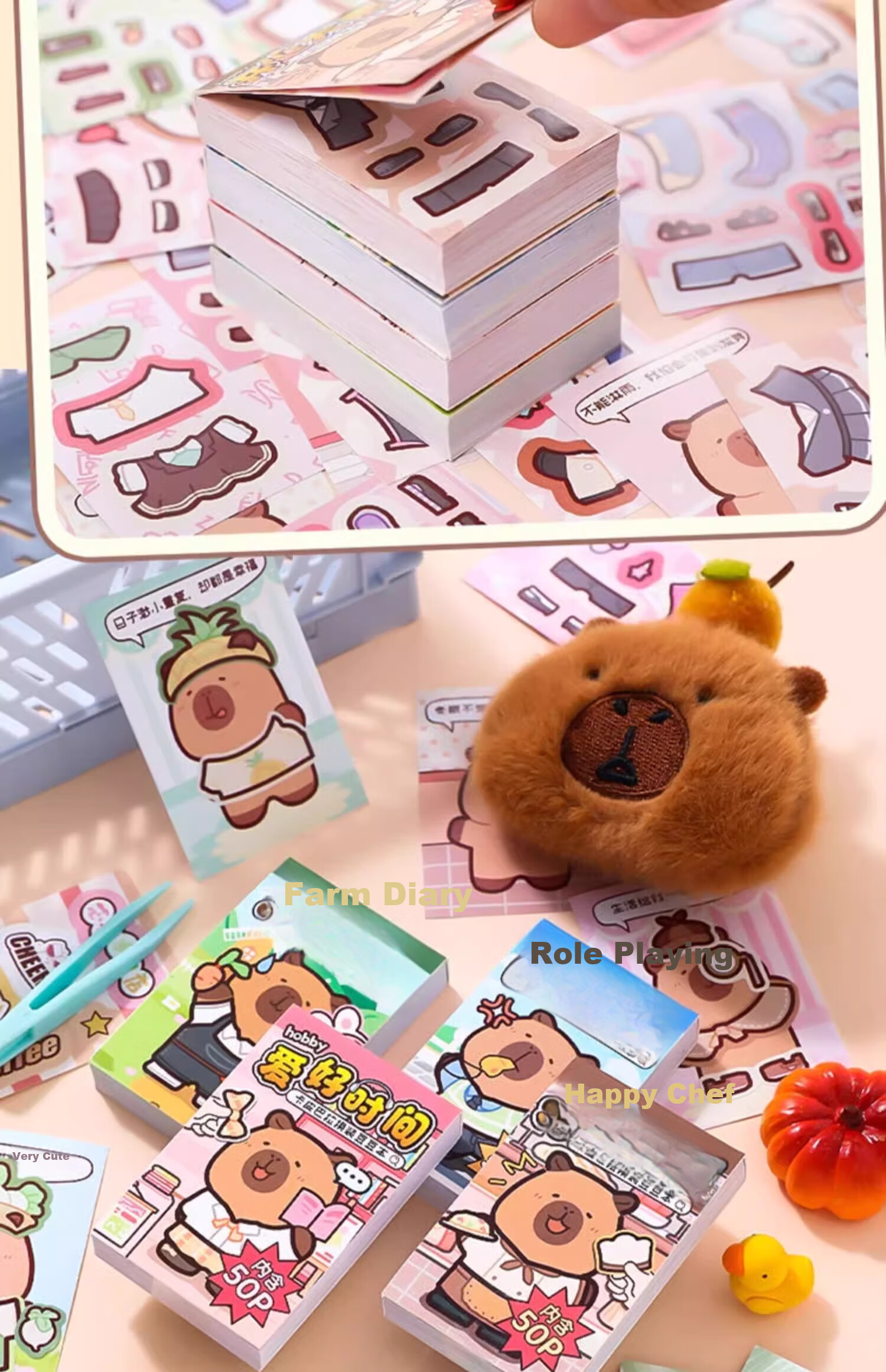 Class 3-2 Capybara Dress-Up Doudou Book Dress-Up Wardrobe Sticker Album DIY Children's Craft Sticker Book Cute Cartoon Princess Toy Book Role Play (Blue) 23