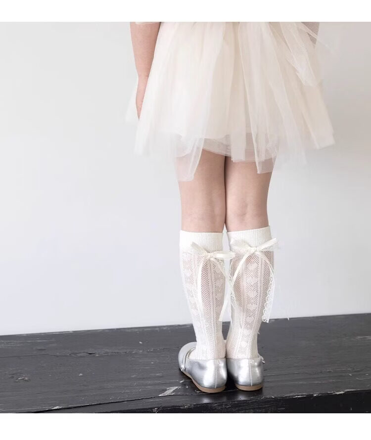 Yuzhaolin 3 Pairs Girls' Long Tube Socks Summer Thin Children's Socks Bowknot Princess Calf Socks Mid-Tube Ruffled Socks for Girls 13