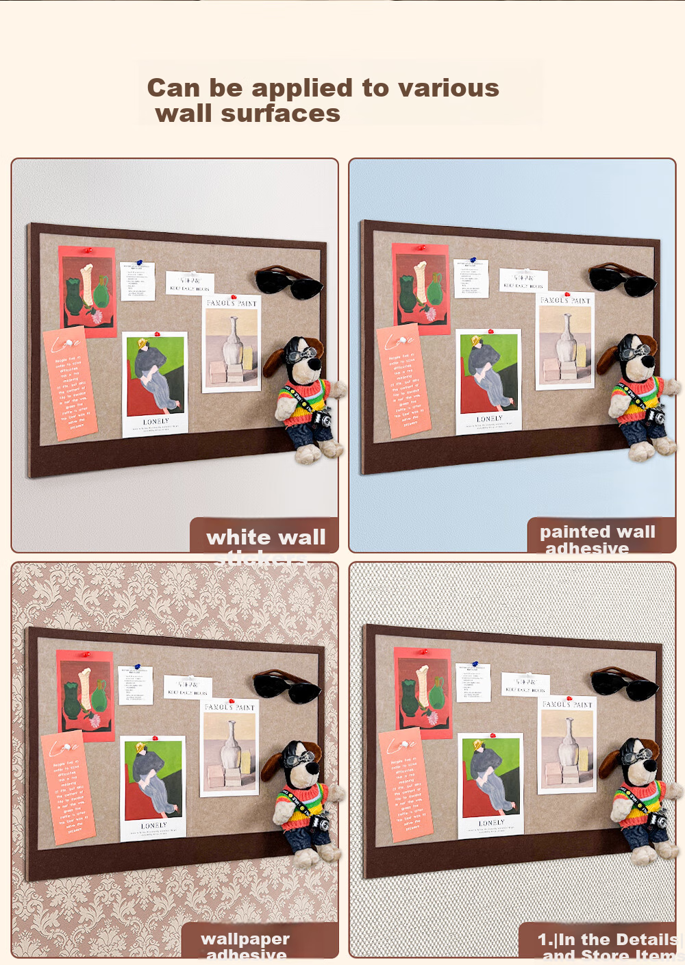 Xinuo Felt Board Photo Wall Background Hanging Wall Sticky Photo Frame Display Wool Felt Board Wall Sticker Cork Board No Drilling 2