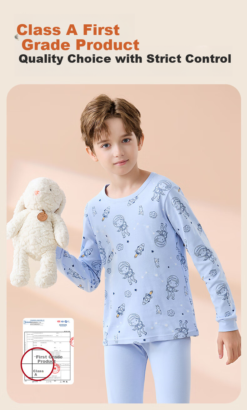 Yalu Children's Autumn Thermal Underwear Set Youth Pure Cotton Boys Warm Long Johns Pajamas for Fall and Winter Baby Sleepwear 5