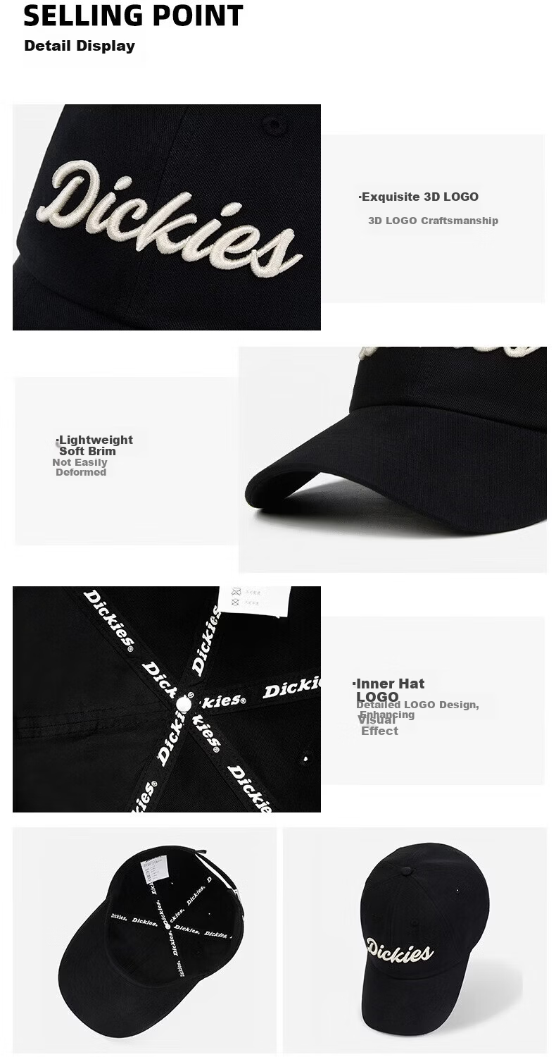 Dickies Casual Retro Baseball Cap Unisex Embroidered Letter New Duckbill Hat Yellow 3