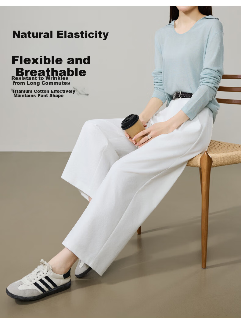 ESE-Y Wrinkle-Resistant Titanium Cotton Nine-Point Straight Wide-Leg Pants for Women 2026 Spring New Draped Casual Pants Navy Blue 27 8
