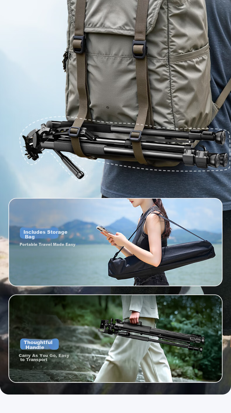 Yangfeisi [Hot Sale 100K+ | 1.5m Aluminum Alloy] Tripod Camera Stand Portable DSLR Phone Live Streaming Tripod Photography Head Outdoor Shooting Compatible with Nikon Canon 17