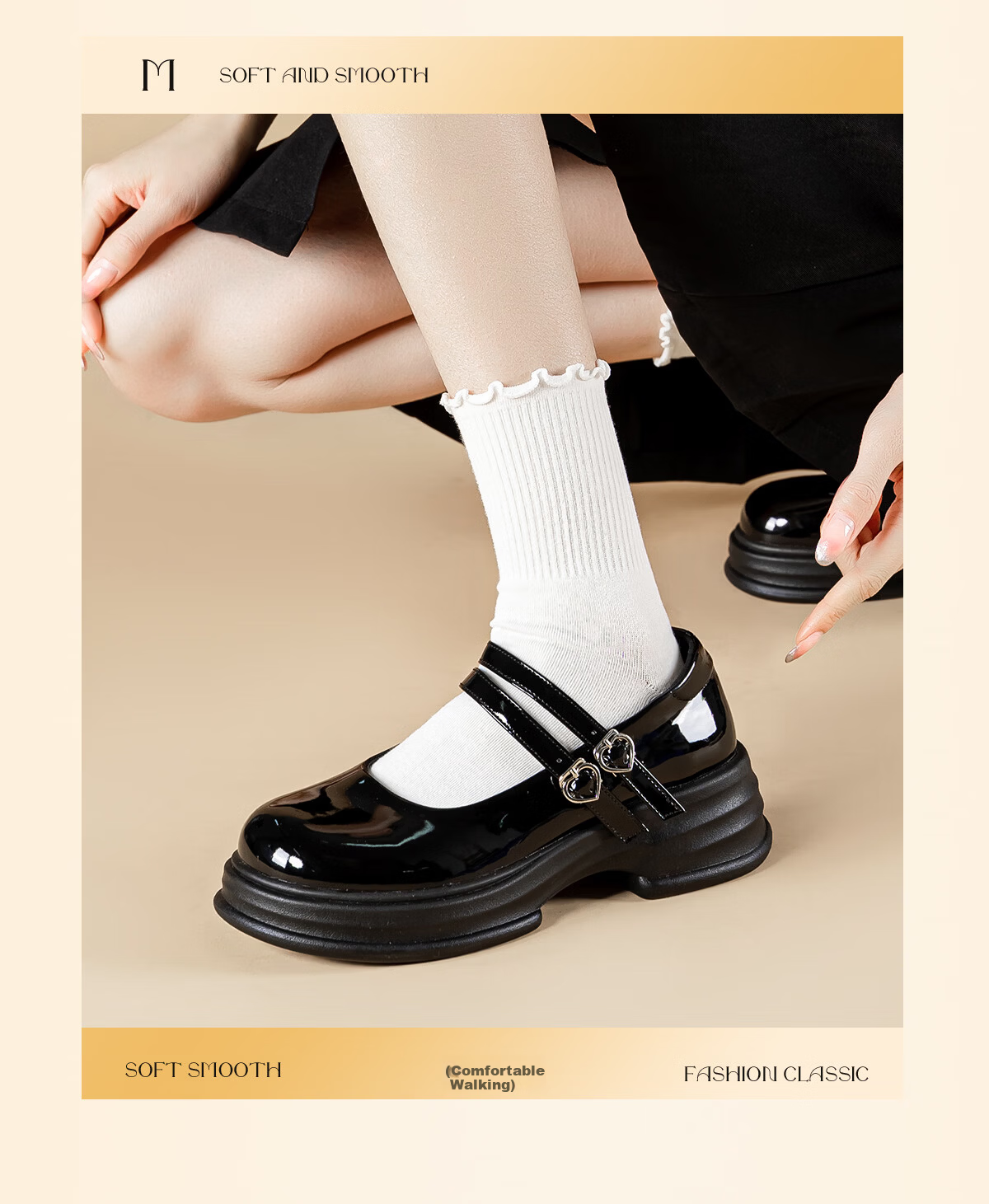 Warrior Mary Jane Women's Shoes New Spring Thick Sole French Style Loafers Versatile School Style Black JK Leather Shoes Black 39 6