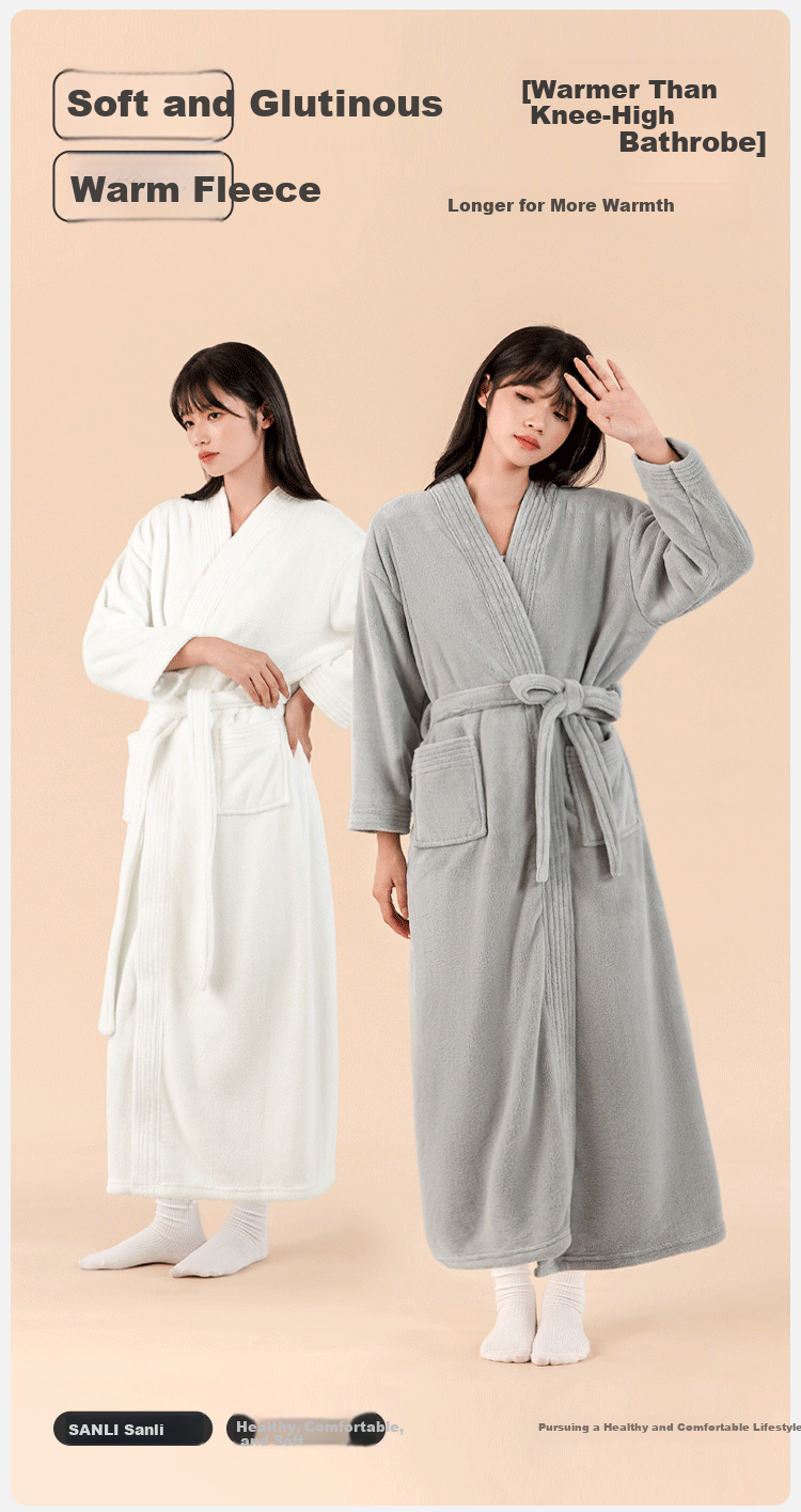 Sanli New Autumn Winter Home Bathrobe Women Milk Velvet Men Couple Pajama Set Extended Thickened Robe 185cm 3