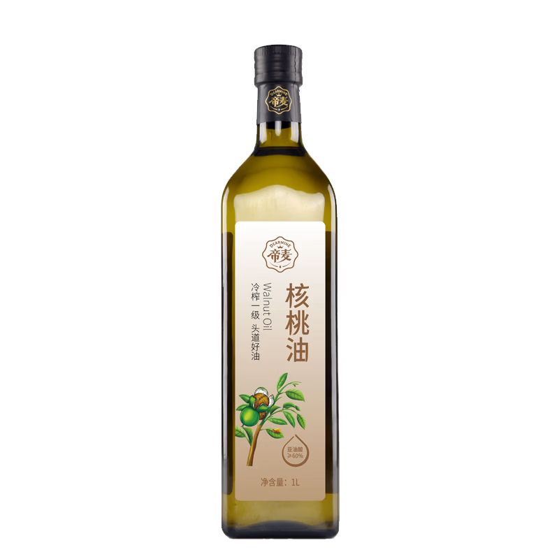 帝麦冷榨纯核桃油 适用于儿童宝宝孕妇学生食用油1L 自营热门商品