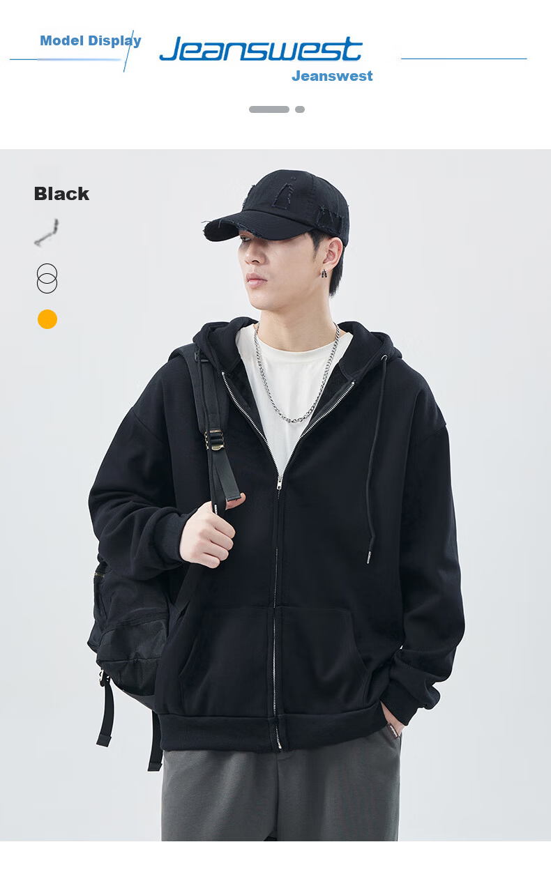 Jeanswest Men's Sweatshirt 2026 Spring Summer Drop Shoulder Solid Color Loose Casual Zip-up Jacket White XL 5