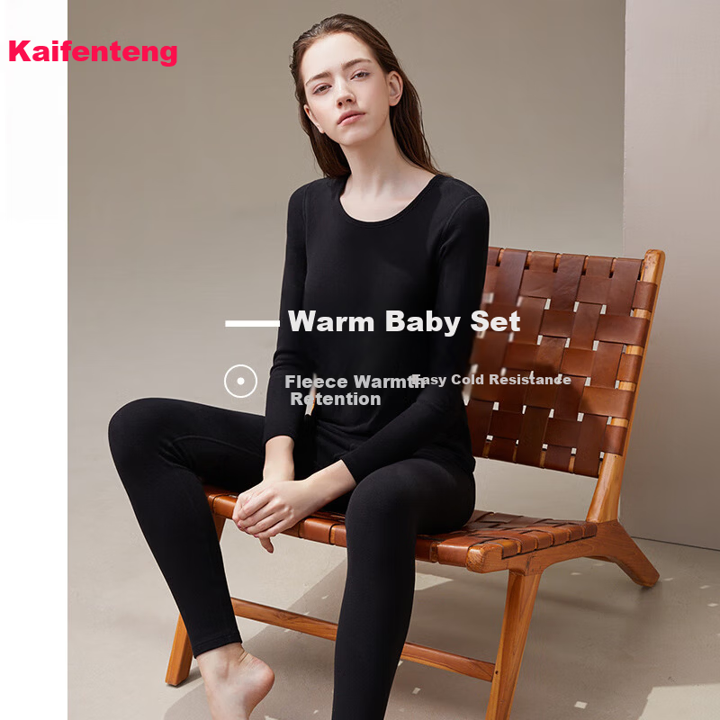 Fenteng Women's Cotton Thickened Thermal Underwear Set Autumn Winter Plus Size Long Johns and Top