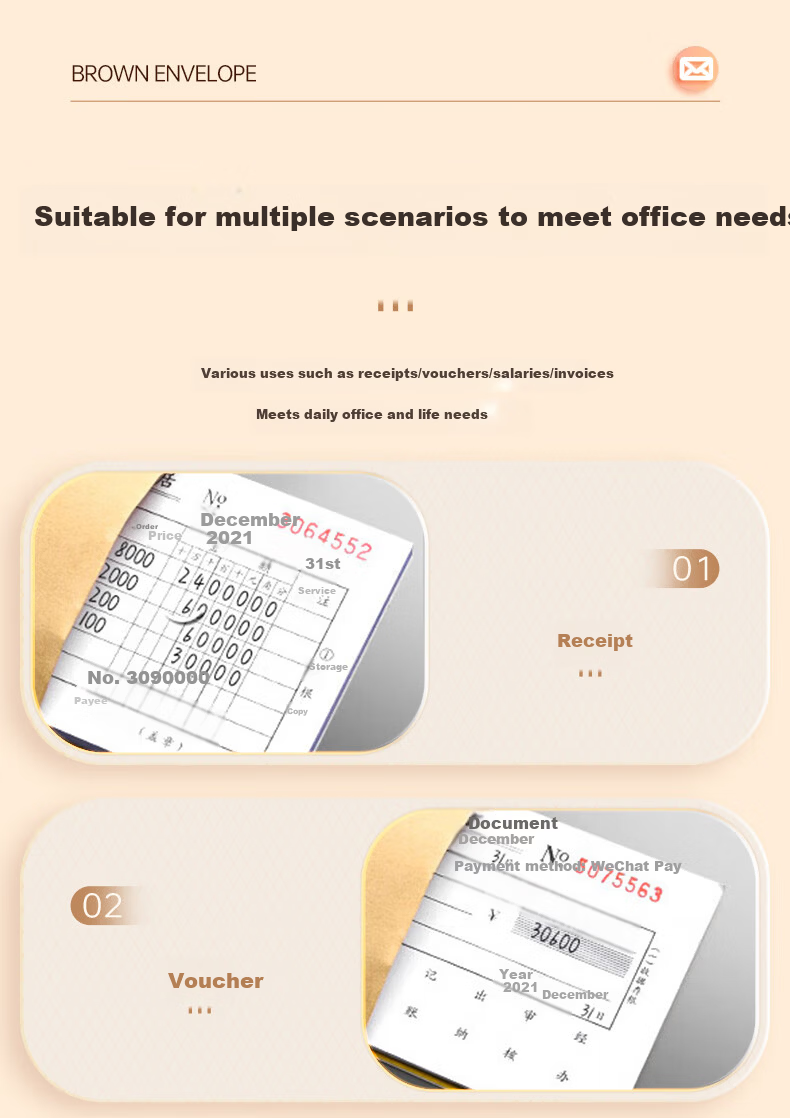 Kelangxinsheng Kraft Paper Standard Envelope, 230*160mm, 120g Thick Pure Wood Pulp Office Bill Folder, Business Letter Envelope, Invoice Bag, Payroll Bag, No. 7, Pack of 20 12