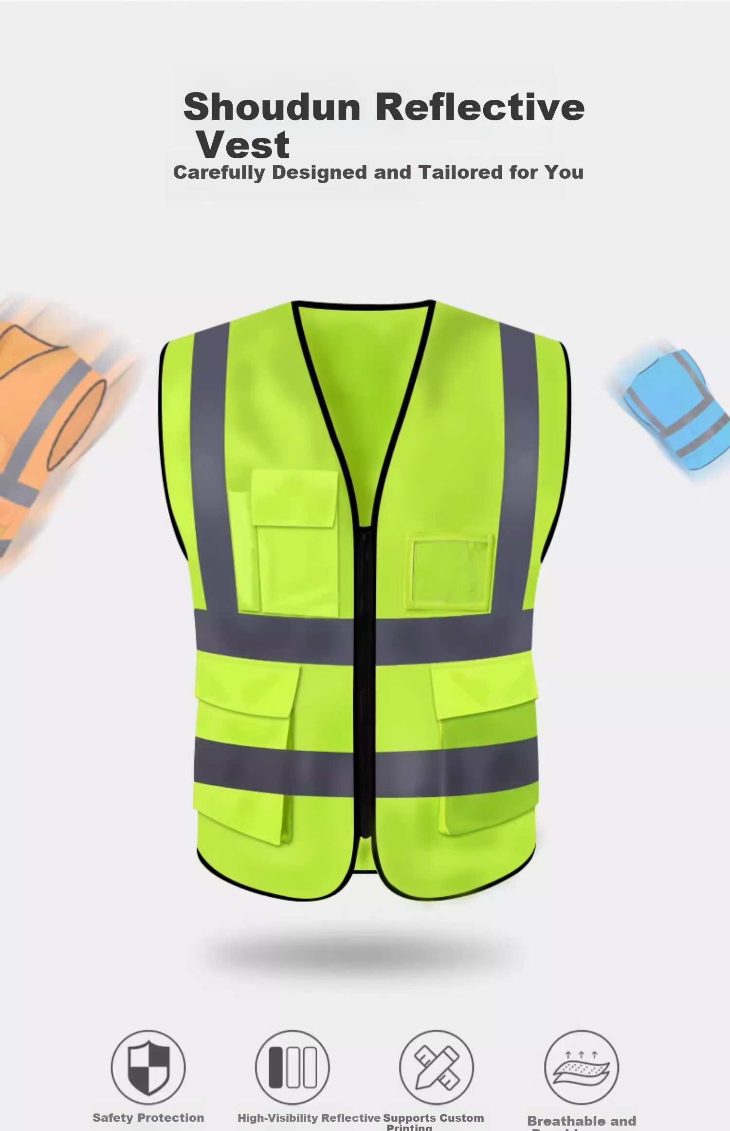 George Barton Reflective Vest Construction Safety Vest Traffic Engineering Breathable Inspection Reflective Workwear Multi-Pocket Fluorescent Yellow 3XL【Beijing Warehouse Next Day Delivery】Same Day Sh 2
