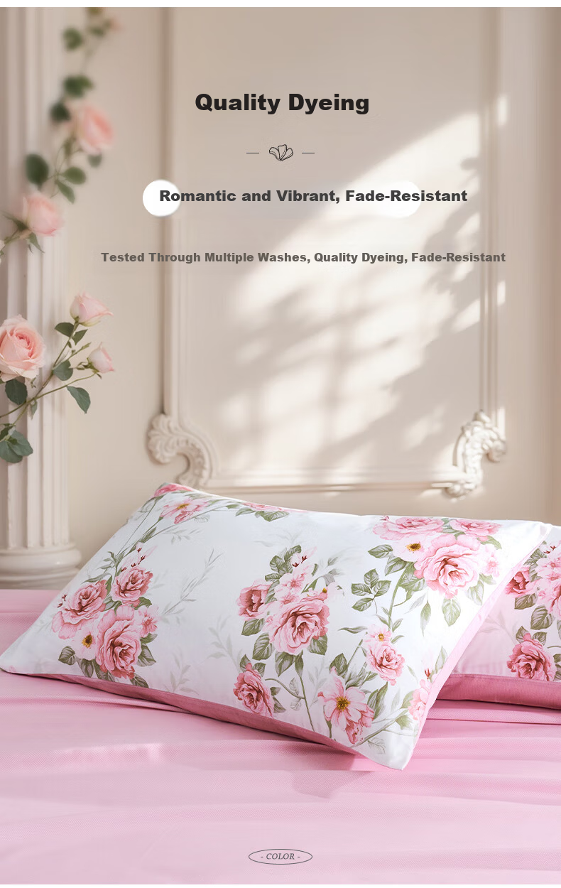 Fuanna 100% Cotton Pillowcase Set, Pure Cotton Pillow Covers for Students and Home Use, Single and Double Pillowcases, Pair, Pink 6