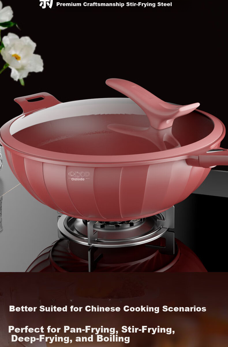 Oluode Purple Clay Non-Stick Health Titanium Alloy Frying Pan Stir-Fry Pan Household Flat Bottom Pan Compatible with Gas Stove and Induction Cooker 9
