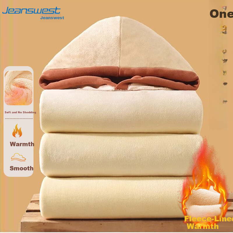 Jeanswest Women's Fleece-Lined Hoodie Winter Warm Thickened Loose Fit Small Size Cream XL
