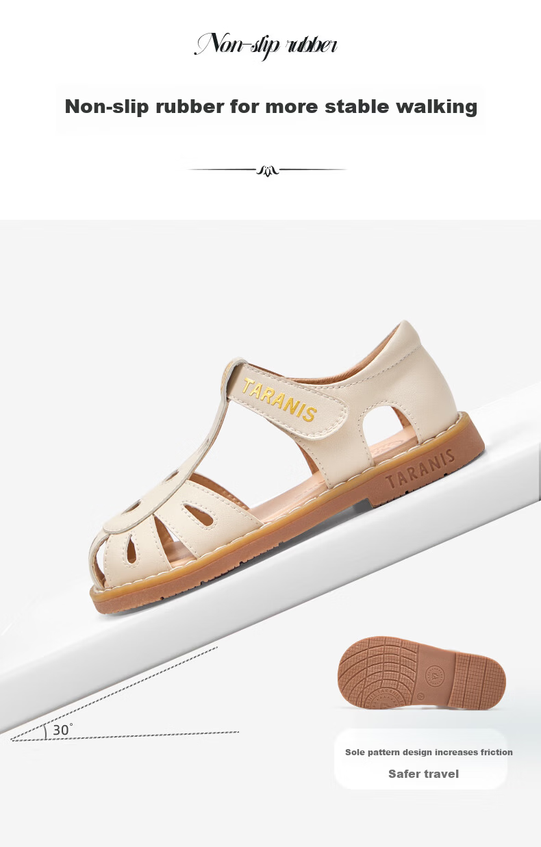 TARANIS Kids Princess Sandals Summer New Girls Soft Sole Anti-Friction Fashion Versatile White Leather Shoes Size 29 5