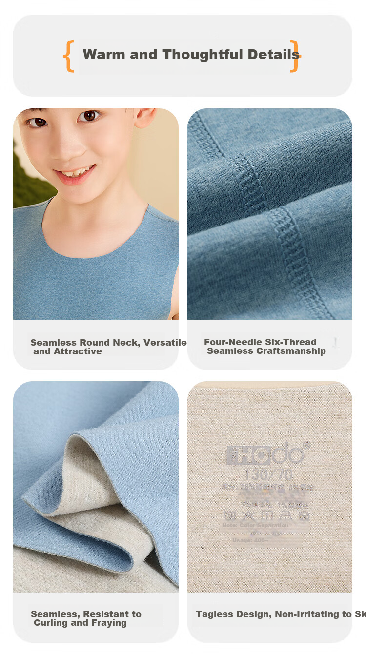 Hodohome Kids Boys 3A Antibacterial Warm Vest with Wool and Mulberry Silk Seamless Fleece Blue 271 Size 160 9