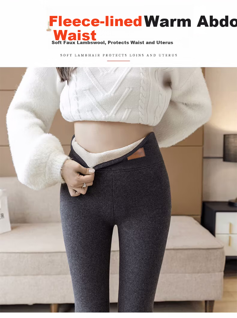 Langsha Women's Thick Fleece Lined Leggings Autumn Winter High Waist Slim Fit Plus Size Black Lamb Wool Cotton Pants 6