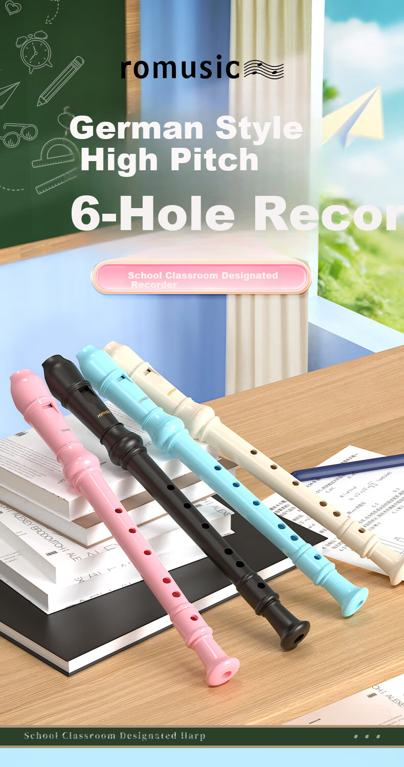 Romusic Recorder German Style Soprano 6-Hole Flute Ivory White for Students Children School Designated Model 3