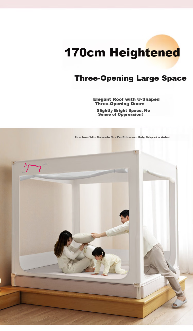 MUJI Anti-Fall Mosquito Net Class A Canopy with Bottom Skirt and Fence for Baby and Children, Home Use Three-Door 1.8x2m Bed Coconut White 10