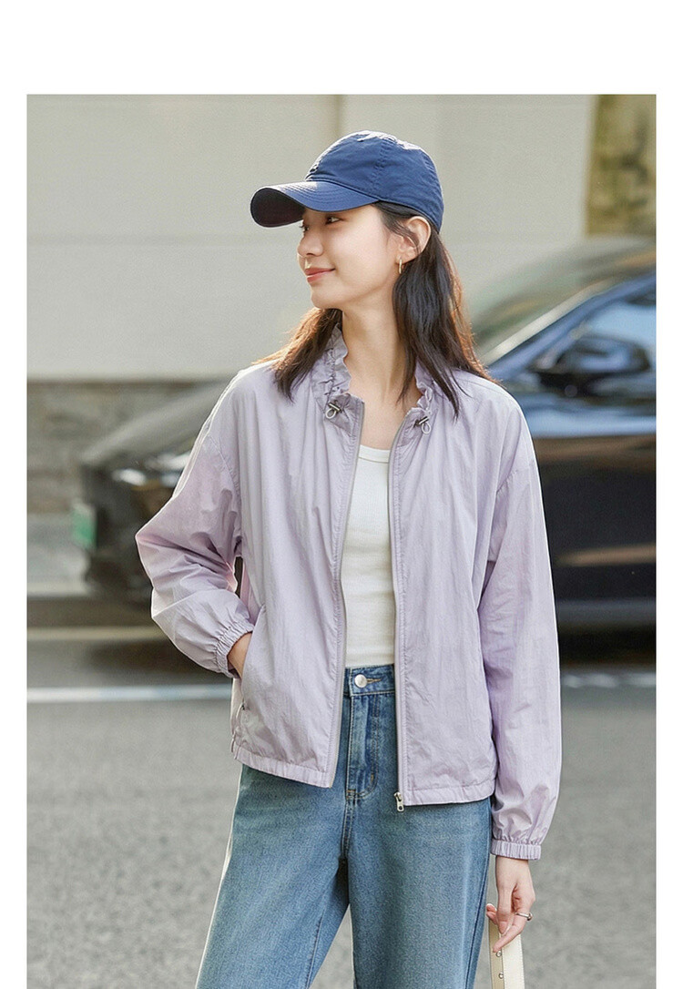 Demana Original Yarn Sunscreen UPF50+ Summer Lightweight Outdoor Drawstring Collar Thin Loose Sports Casual Women's Jacket 3