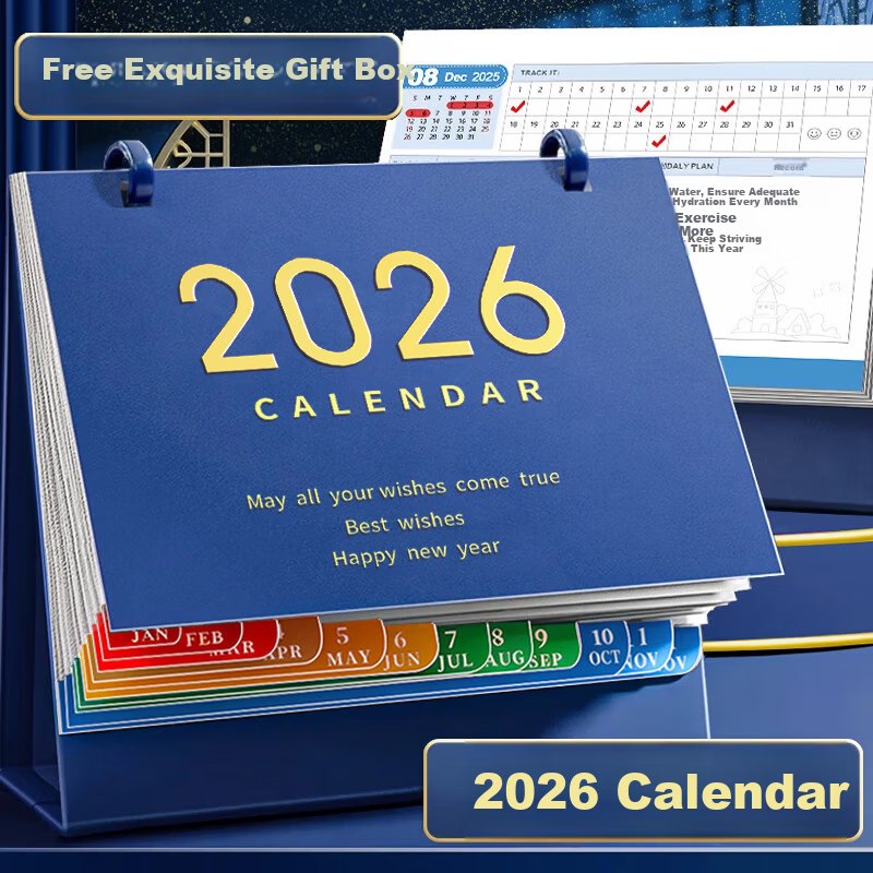 Jinzhi 2026 Year of the Horse Desk Calendar Gift Box/Deep Sea Blue 2025 Calendar Notebook Monthly Yearly Weekly Planner Office Desktop Decoration Office Gift 1