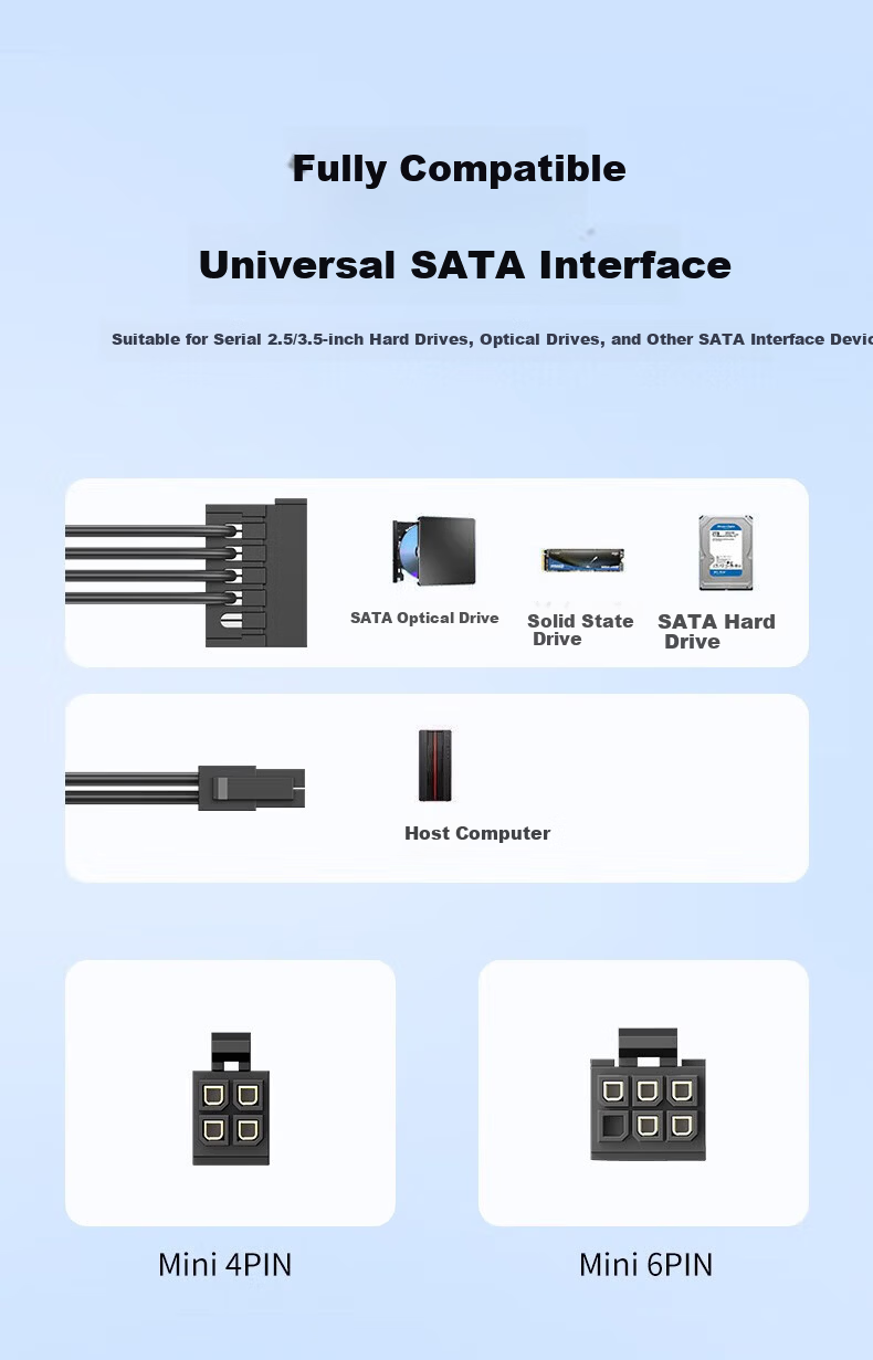 DOREWIN 4-Pin to SATA 6-Pin Hard Drive Power Cable for Lenovo Dell Computers, One-to-One and One-to-Two/Three Hard Drive Connection Cable 2