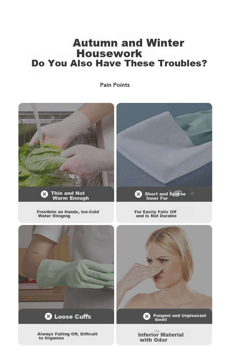 Maryya Gloves Dishwashing Fleece-Lined Latex 1 Pair One Size 49cm Extended Winter Warm Durable Household Kitchen Laundry 3