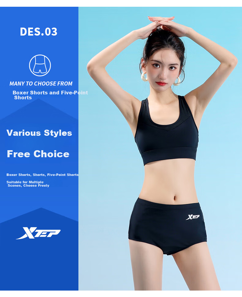 Xtep Women's Swim Shorts Slimming High-Waist One-Piece Tankini Swimwear Sports Training Bathing Suit 6