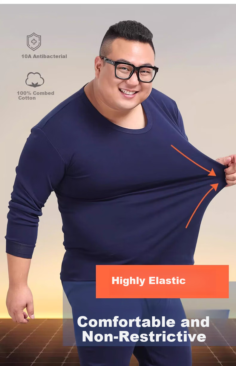 Hengyuanxiang Plus Size Autumn Men's 100% Cotton Thin Antibacterial Warm Underwear Set Spring and Autumn 4