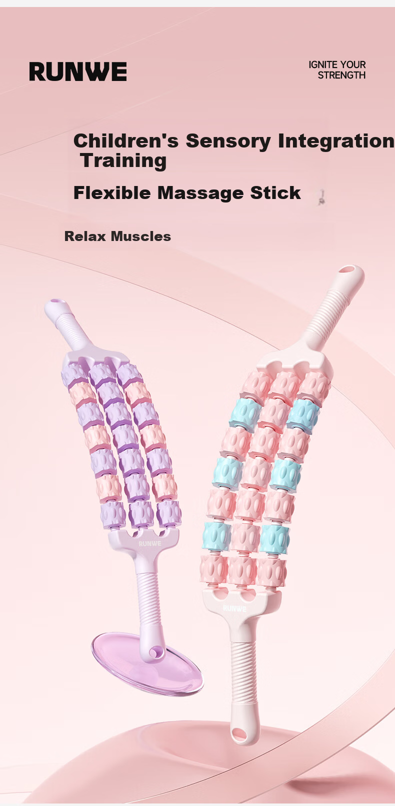 Langwei Children's Flexible Massage Stick Sensory Integration Training Roller Spiked Muscle Relaxation Stick for Full Body Use 2