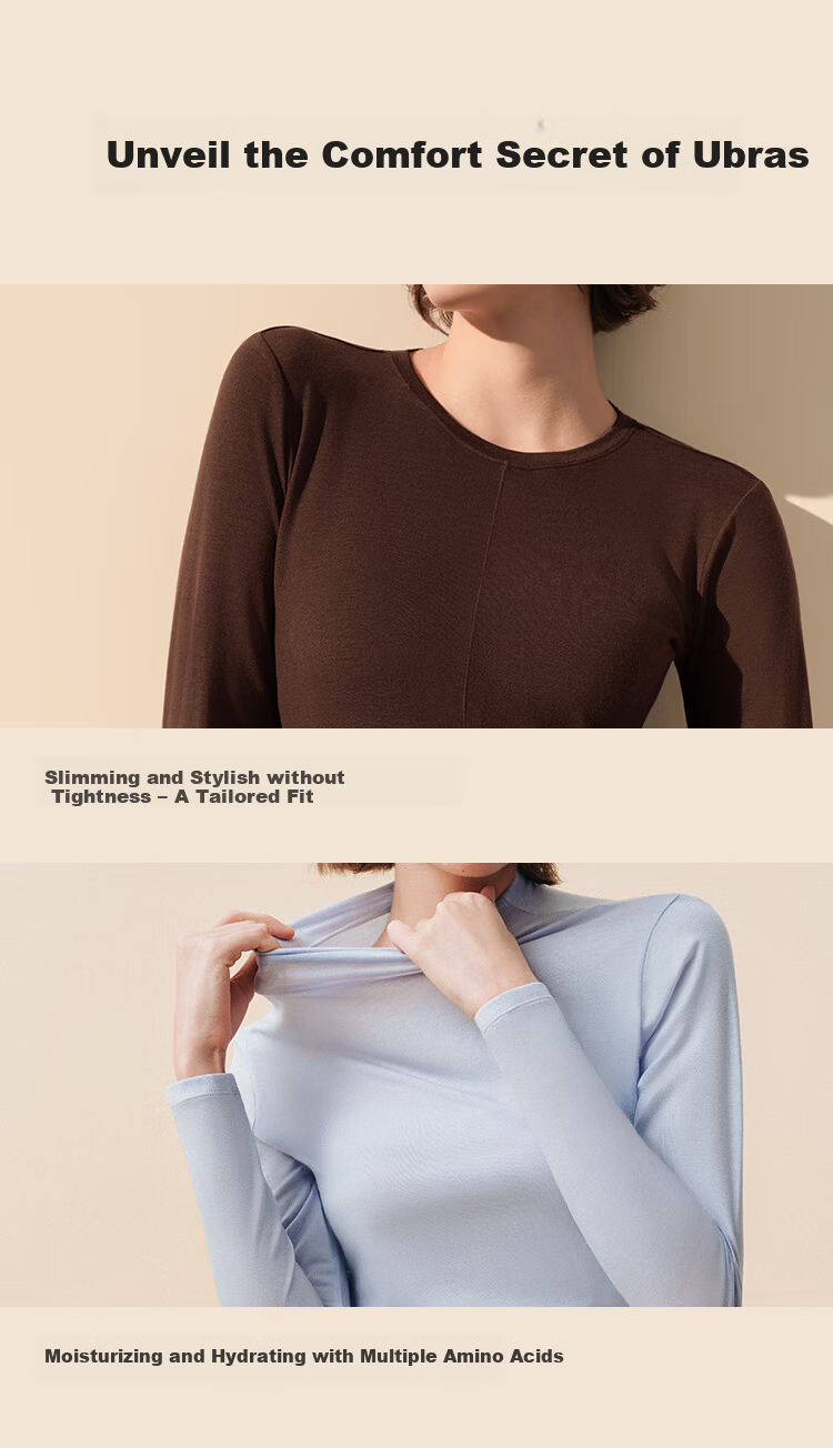 Ubras Liu Wen's Style Tencel Wool Blend Base Layer Women's Thermal Underwear Inner Wear Autumn Top, Plain White, Size L 7