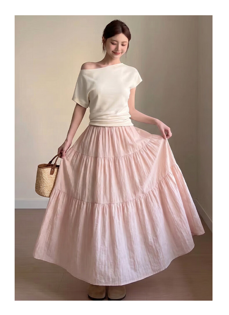 Langsha Women's Summer 2026 New High-Waist Slimming A-Line Pleated Long Skirt Elegant Sweet Puffy Cake Skirt 9