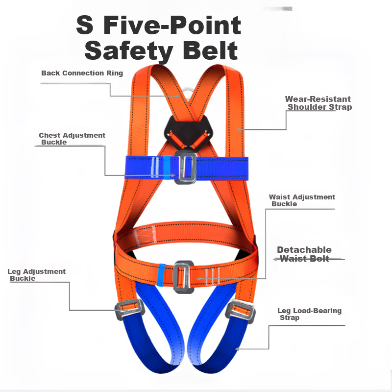 Jingte [Jingcang Speed Delivery] Five-Point Safety Harness, 2 Meters (Single Large Hook), Safety Rope, Fall Protection Lanyard, High-Altitude Work Safety Belt 3