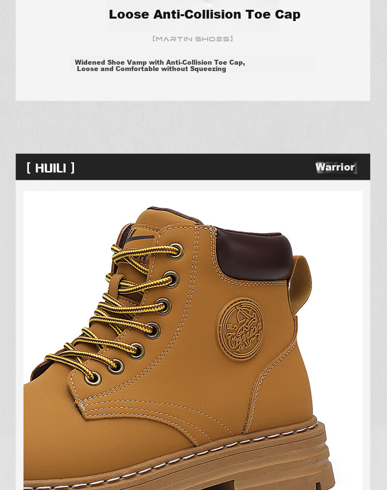 Warrior Official Men's Martin Boots 2026 Spring Summer High-top Fleece-lined Warm Boots Men Camel (Fleece-lined) Size 42 8