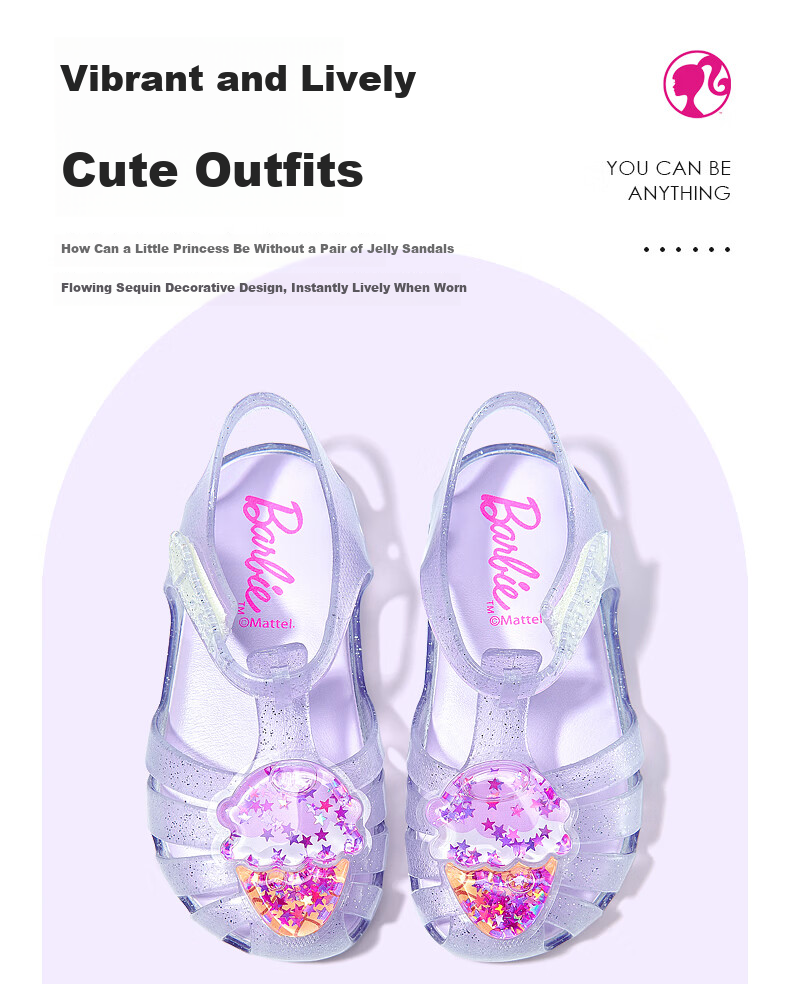 Barbie Kids Girls Summer Closed-Toe Sandals Fashion Jelly Shoes Outdoor Soft Sole DA7230 Light Purple Size 25 2
