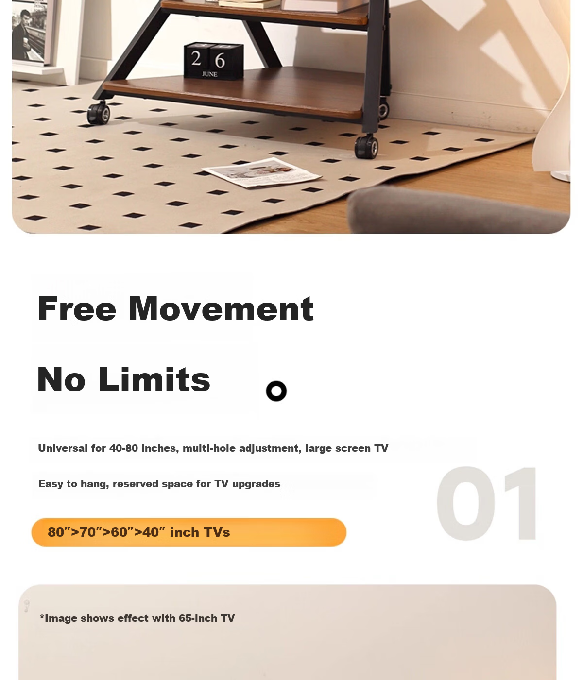 CABTE 55-86 Inch TV Art Mobile Stand Floor TV Cart Multi-Brand Universal TV Mount Mobile TV Cabinet Rack 4