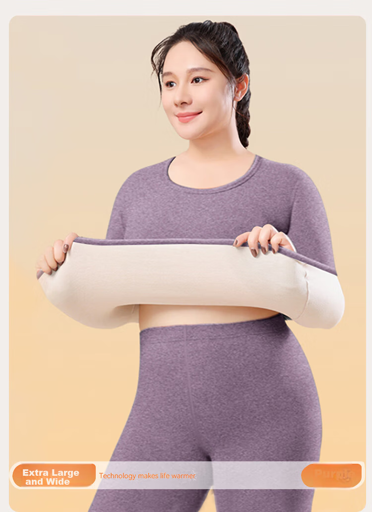 Caiyue Plus Size Women's Thermal Underwear Wool Silk 10A Antibacterial Half Turtleneck Fleece Lined Large Size Base Layer Set 8
