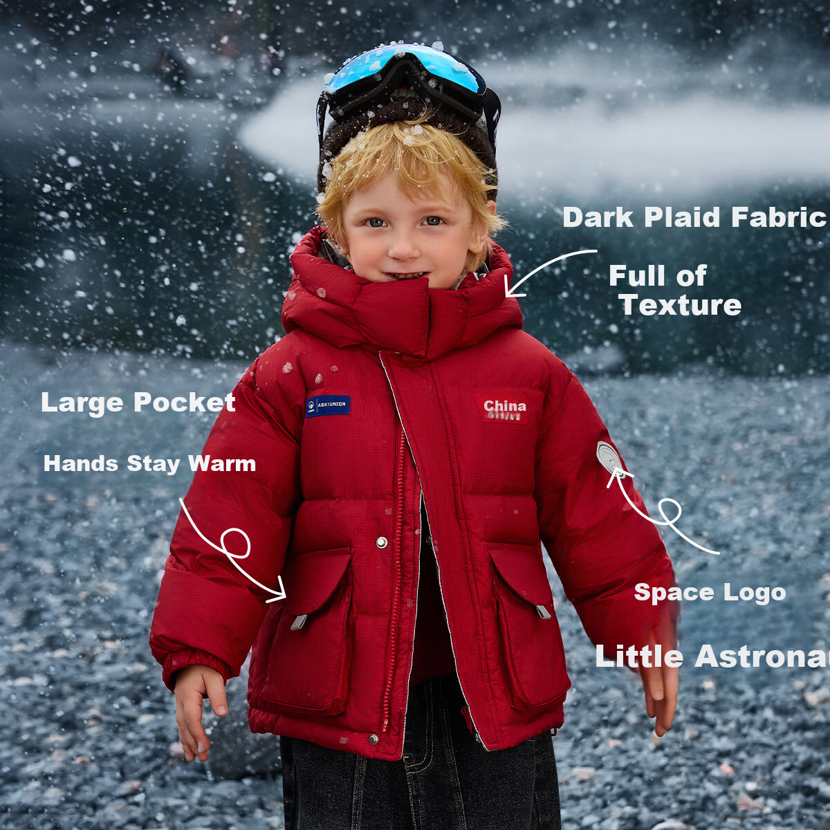 ASK JUNIOR Kids Down Jacket Boys Winter Thickened Warm Heat-Retaining Toddler Windproof Red New Year Coat 5