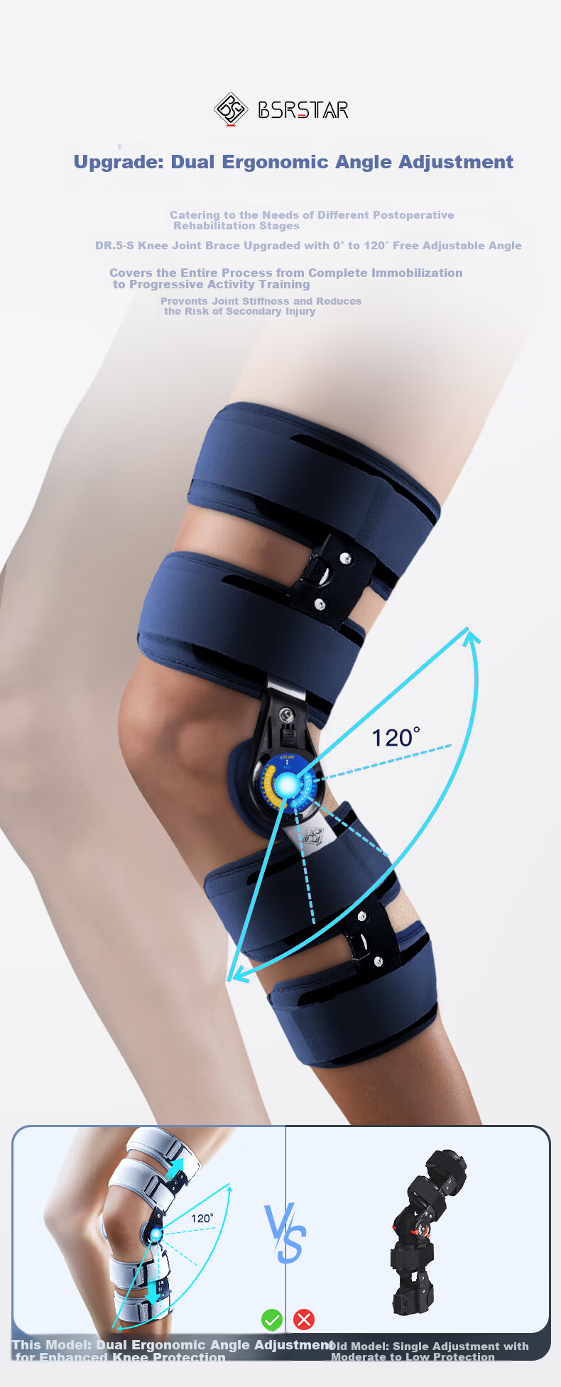Baisrui Knee Joint Support Brace Medical Knee Brace for Meniscus Injury Adjustable Professional Knee Support 6