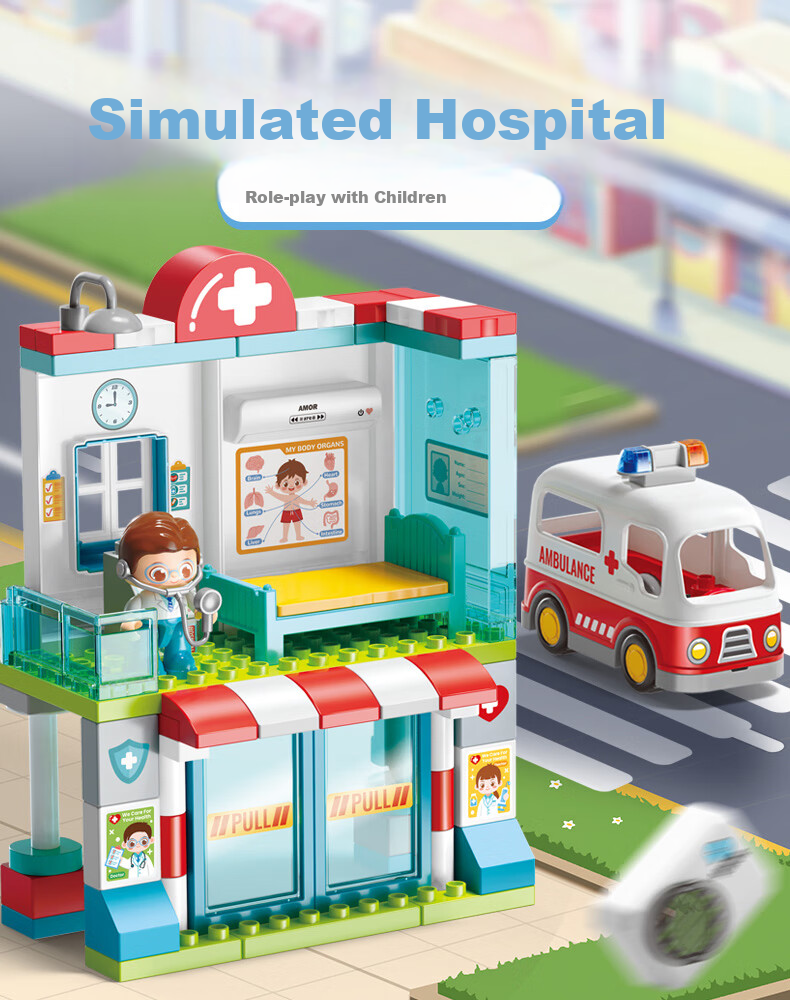 FEELO Compatible LEGO Large Building Blocks Children's Assembly Toy Boys Girls Birthday Gift 76 Pieces Hospital Y42021 2